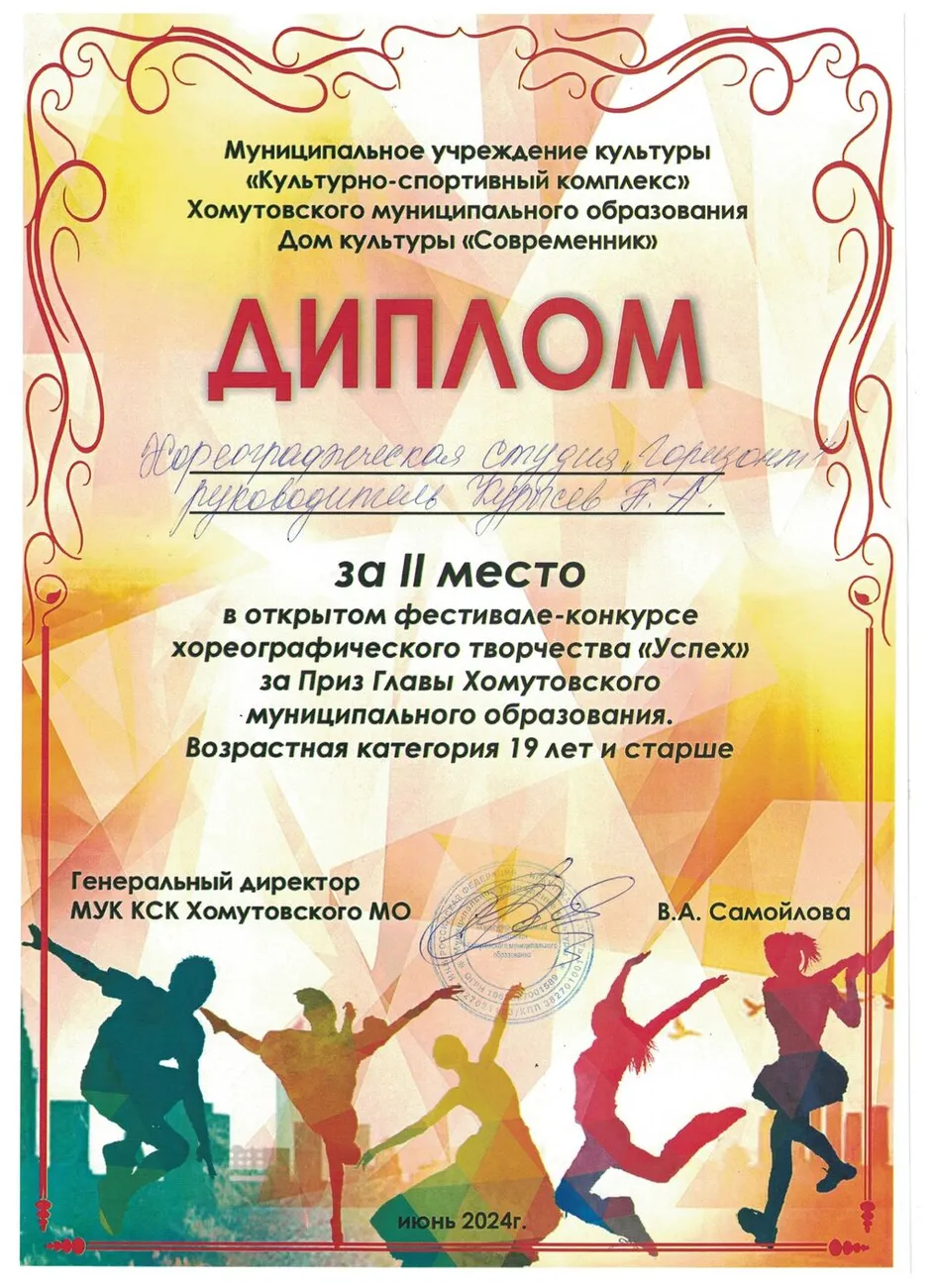 Фестиваль-конкурс хореографического творчества Успех - Диплом 2 место Курысев П.Аю